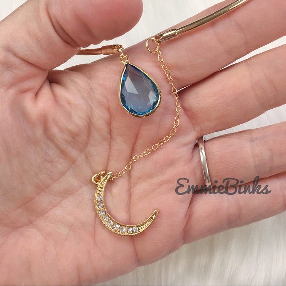 ✨3for$38 New Golden Boho Open Collar Rhinestone Moon Blue Jewel Necklace - Picture 5 of 15